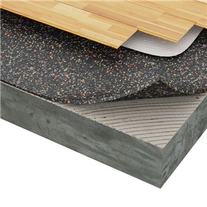 Recycled rubber &amp; cork - highly effective with minimal thickness. Superior adhesion - No special adhesives or mortars required. 90%+ Recycled/Renewable Content - Maximum LEED Potential. For use with Hardwoods, laminates, Ceramic tile and natural stone.