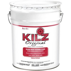 KILZ ORIGINAL Primer is a powerful stain blocking formula that blocks most heavy interior stains including water, smoke, tannin, ink, pencil, felt marker, grease, and also seals pet, food and smoke odors. May be top coated with latex or oil-based paint. Use on: wood, drywall, wallpaper or masonry.