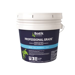 Professional Grade™ Mastic is a high performance adhesive for the interior installation of most types of ceramic and stone tile (except moisture sensitive marble). Bostik Professional Grade™ Mastic is ready to use for a fast, professional installation and provides excellent vertical grab for large bodied tiles. Bostik Professional Grade™ Mastic exceeds the requirements of ANSI A136.1 Type I.