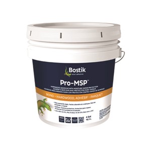 Pro-MSP is a hardwood and bamboo adhesive and moisture control membrane all in one. This adhesive formulation maintains long term durability and moisture control properties, and it is easy to spread and clean off of prefinished flooring before and after cure. This adhesive has low VOC&#39;s (as measured per EPA Method 24) and does NOT contain any water.