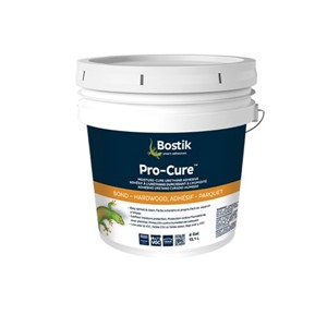 Bostik’s Pro-Cure is a professional grade, moisture-cure urethane adhesive for wood flooring; this adhesive does NOT contain any water. Pro-Cure may be used to adhere all engineered, acrylic impregnated, solid plank-flat milled, shorts, bamboo and parquet hardwood flooring designed and recommended in writing by the hardwood flooring manufacturer for glue-down applications. This adhesive can also be used to install plywood as described, as well as, ceramic tile, marble, and stone inlays for light commercial and/or residential applications. Pro-Cure may be used over all properly prepared substrates common to hardwood flooring installations including: concrete, plywood, OSB (underlayment grade), well-bonded ceramic tile, cement backer board, gypsum patch/underlayments (dry, above-grade), cement patch/underlayments, radiant-heat flooring, and terrazzo.
