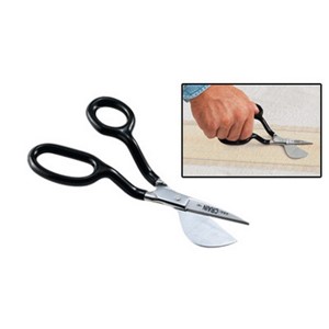Our big loop nap shears have offset handles with oversize loops for users with large fingers. The offset handles are easily held parallel with the floor for trimming off the tops of carpet tufts. The flat duckbill rides on top of the carpet to position the top blade at the proper height. The right side loop accommodates two fingers for ease of activation of the top blade. Handles are vinyl-coated for ease of grip. Net weight: 6 oz.