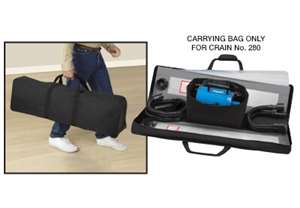 This carrying bag only for the Crain No. 280 H.D. Air Lifter easily fits all the Air Lifter components. The padded center compartment protects the motor. The air plates and polypropylene carpet pads tuck in the sides of the bag, with plenty of room for the hoses and other parts in the bottom. Trim, contoured design saves space and is easily carried. Heavy polyester canvas material is very durable, maintains shape, and keeps the components in place. Double zipper and double handle construction.