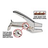 The deluxe strip cutter has long 1 7/8&quot; blades that can cut wide architectural strip straight in a single cut. It can also cut regular strip straight or diagonally in one cut. Blade stabilizers on the bottom blade holder prevent splaying of the blades during the cutting motion. This prevents splinters from getting stuck between the blades, and directs more force downward into the cutting motion. The handle includes a pivoting blade storage tab. Leverage handle travel is adjustable, and locks closed in storage. All steel construction ensures durability.