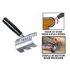 This tool provides a simple way to stretch carpet across the stair tread and form it around the stair nosing. Hook the gripper teeth in the carpet just ahead of the stair nosing, then pull the leverage handle down. A pulling action is generated on the teeth that stretches the carpet across the stair tread. At the same time, the bottom edge of the tool tucks the carpet up under the stair nosing. Recesses in the bottom edge allow the nose of the tacker to be inserted for easy stapling. A tough job is made easier with the Stair Claw!