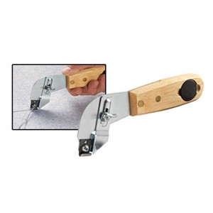 This hand groover cuts a U-shaped groove at the seam line for welding. It used for starter grooves near the wall for insertion of a power groover, for making grooves in tight areas like doorways, or wherever floors are not level. It is designed to groove by pulling on the large wooden handle. The adjustable fin guides the U-shaped blade along the seam line and controls the grooving depth. The depth control prevents gouging and rising up of the blade. The result is a uniform groove at a faster rate. Comes with 3 blades, one pre-loaded on the tool, and two stored in the handle.