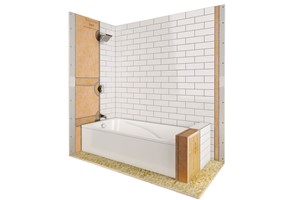 The Schluter-KERDI-TUBKIT contains all the components necessary to create a fully waterproof and vapor tight bathtub surround assembly. Designed to create a fully waterproof and vapor-tight enclosure for tiled bathtub surrounds. Contains waterproofing membrane, and waterproofing strip, pipe seal, mixing valve seal, and sealing and bonding compound.