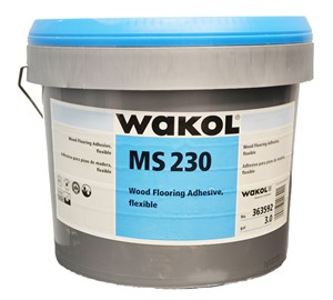 Flexible, premium single component MS Polymer adhesive for the interior installation of 3/4 in&quot;or less solid strip, lanks up to 4 in&quot; wide of domestic North American species; engineered wood flooring with no limitations and Wakol Sound Underlayments. Can also be used as all-in-one adhesive with WAKOL B5 All in on blade for sound and moisture mitigation.