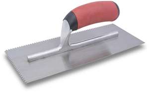 Create the perfect spread of material with our contractor-grade QLT Cut-Back Notched Trowels. These tools have an aluminum alloy mounting riveted to a hard, tempered steel blade. These trowels come in an 11&quot; x 4&#189;&quot; or 16&quot; x 4&quot; blade, and choices in notch shape, notch size, and handle material.