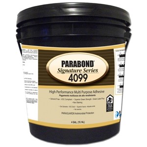 Signature Series 4099 High Performance MultiPurpose Adhesive is recommended for the installation of most carpet backings used in heavy commercial applications. 4099 is an extremely aggressive adhesive which develops quick tack, for those hard to hold installations. 4099 is an excellent choice for installing carpet with Action-Bac, latex unitary, hot melt, axminster or Enhancer backings, in addition to the majority of carpet backings found in the market today in both direct and double-glue down applications. Signature Series 4099 can also be used in the installation of fibrous backed resilient floor covering.