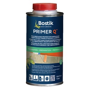 Primer Q is a bond-promoting panel primer that is part of the complete Bostik PanelTack wall panel and facade cladding system. Primer Q is used for the installation of facade and decorative panels, for both interior and exterior applications. Primer Q is suitable for use with various panels and wall cladding materials, including some fiber cement boards (FCB), porous substrates, and other materials.The complete PanelTack System includes Primer PanelTack, PanelTack FoamTape, PanelTack HM and other PanelTack primers. Please refer to each product’s Technical Data Sheet for a comprehensive list of approved substrates.
