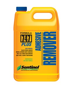 Sentinel 747 Plus Adhesive Remover is a powerful, biodegradable formula designed to safely and e ectively strip adhesives left behind after removing vinyl tile, sheet vinyl, indoor and outdoor carpeting and wood  ooring. 747 Plus is an environmentally-friendly, low odor product that effectively removes a variety of adhesives without the use of harmful agents.