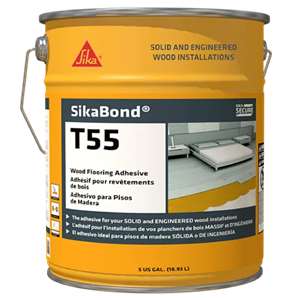 SikaBond-T55 is a one-component, low-VOC, permanently elastic, crack bridging, super strong polyurethane adhesive for full surface bonding of wood flooring. SikaBond-T55 may be used to bond solid and engineered wood floors (strips, longstrips, planks, panels, boards), mosaic parquet, industrial parquet, wood paving (residential) and chip boards to concrete, mortar, and old existing tiles.