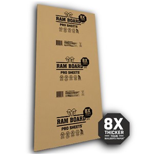 Max out your floor protection with Ram Board&#174; Pro Sheets™. Pro Sheets™ come as lightweight, 48” x 96” pieces that are 8X thicker than standard Builder’s Paper*. Pro Sheets™ lay out flat, fast, seam together quick, and are easier to cut and customize to your jobsite size/shape than standard plywood.