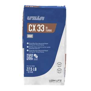 UZIN CX 33 BiTurbo is an advanced-professional quality, special cementbased, polymer-modifi ed non-sag rapid mortar for the installation of most porcelain, ceramic, quarry, glass, mosaic and natural stone in interior, exterior, freeze / thaw and immersion conditions. UZIN CX 33 BiTurbo can also be used for applications involving uncoupling membranes and waterproof membranes.