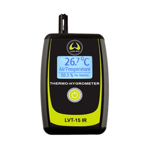 The LVT-15 IR combines thermohygrometer, laser pyrometer, and dew point alarm in a single instrument. Three operational modes and various measuring functions, all of them selectable via a thumbwheel in a one-hand operation make the LVT-15 IR a pocket-sized measuring station.