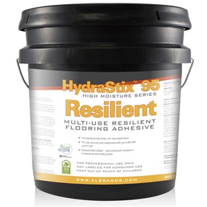 HydraStix 95 Resilient is a high-strength, high-tack adhesive for installing multiple types of floor coverings such as vinyl tiles &amp; plank, vinyl composition tiles (VCT), dimensionally stable vinyl plank, solid vinyl tile, cork, non-pvc backed carpet tile and vinyl sheet flooring over porous substrates.
