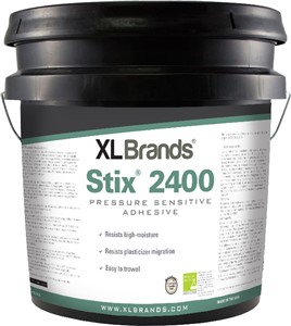 Stix 2400 is a solvent-free adhesive with aggressive tack designed for the installation of vinyl-backed and non-vinyl-backed modular carpet tile, luxury vinyl tile (LVT), luxury vinyl plank (LVP), Vinyl Composition Tile (VCT), vinyl sheet flooring and fiberglass-reinforced vinyl sheet. Stix 2400 is non-staining and contains MicroSept Antimicrobial System Protection to protect the adhesive from bacterial and fungal growth. When used with carpet tiles, this adhesive is formulated for releasing and re-bonding while permanently retaining its tack, allowing individual tiles to be lifted out easily and replaced without substantial loss of adhesive properties. When used with LVT, plnak and vinyl sheet flooring, Stix 2240 provides a tenacious, permanent bond.
