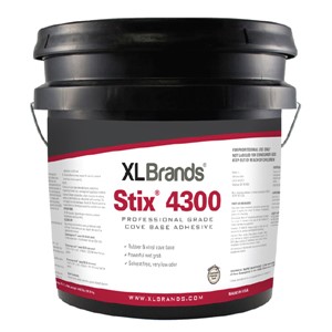 Stix 4300 is a light-colored and solvent-free acrylic adhesive designed to bond most vinyl and rubber cove base on clean, dry interior walls. Stix 4300 has the powerful wet strength needed to hold cove base firmly to the wall until it dries. The fast-setting formula provides a durable impact-resistant bond. Stix 4300 is non-staining and compatible with most common manufactured brands of vinyl and rubber cove base.