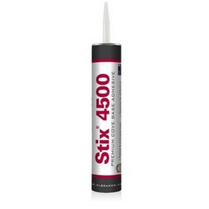 Stix 4500 is a premium light-colored and solvent-free acrylic adhesive designed for difficult to bond cove base. Use for installing vinyl (PVC), rubber and specialty cove base on clean, dry interior walls. Stix 4500 has the high grab and wet strength to keep corners tight and to hold cove base firmly to the wall until it dries. The fast-setting formula provides a durable impact-resistant bond.